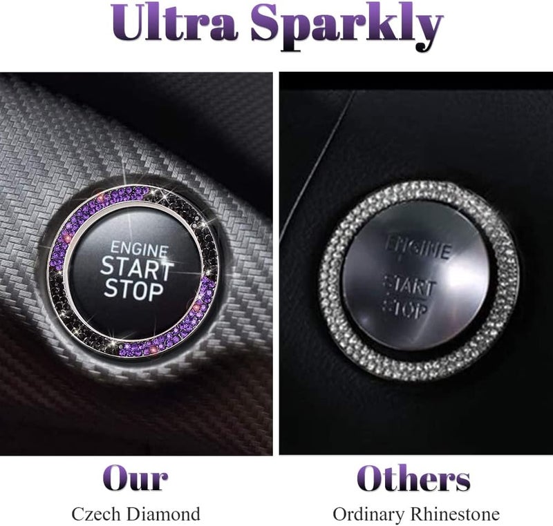 ToBeQueen Purple Bling Push Start Ring Emblem Sticker, Crystal Diamond Rhinestone Engine Start Button Cover Interior Decoration, Violet Black Bling Car Accessories, Purple and Black - Image 3